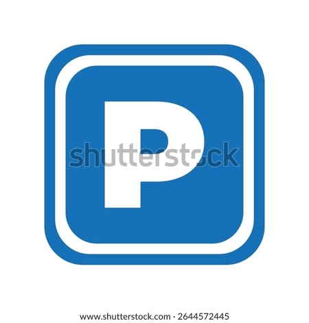 Square Parking Sign Icon Blue P Symbol with Rounded Corners Design Vector