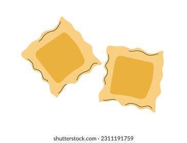 Square pasta type concept. Healthy and tasty eating, wheat products. Traditional Italian cuisine. Template, layout and mock up. Cartoon flat vector illustration isolated on white background