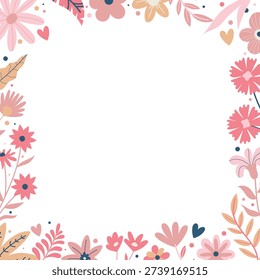 Square pastel floral border with blank center space, ideal for Mothers Day greeting cards, invitations, printable posters or social media designs