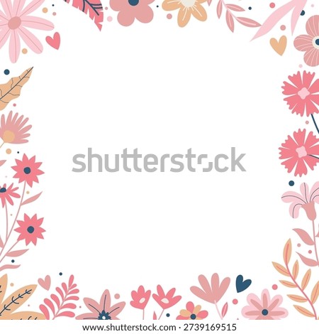 Square pastel floral border with blank center space, ideal for Mothers Day greeting cards, invitations, printable posters or social media designs