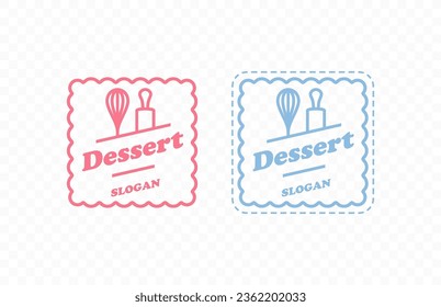 Square pastry logo design with kitchen whisk and rolling pin. Dishes for preparing desserts in a square shape vector design