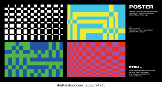 square pattern 4 type set layout poster background colorful pattern collection checkerboard blend bold line pixel modern unique graphic design artwork web poster cover album card textile texture