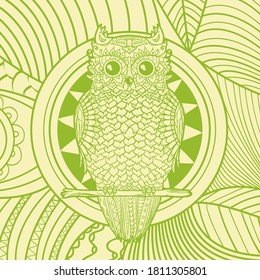 Square pattern. Abstract owl. Hand drawn mandala with abstract patterns