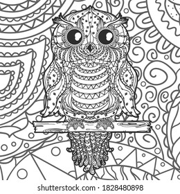 Square pattern with abstract owl. Hand drawn mandala with abstract patterns on isolation background
