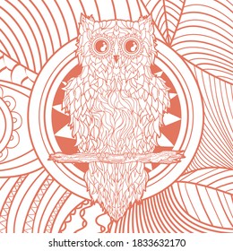 Square pattern. Abstract owl. Hand drawn mandala with abstract patterns