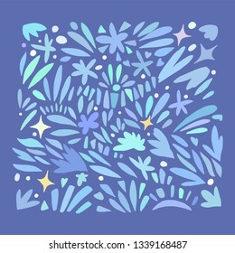 Square pattern in blue shades. Banner background. Organic textile. Doodle Sketch style vector collection. Beauty concept.