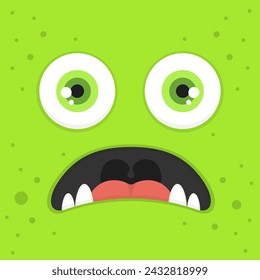 Square pattern. Cartoon monster face with green eyes and toothy screaming mouth. Vector flat illustration. Character design.