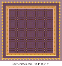 Square pattern with checkered ornament and zigzag border. Stylish design for bandana, kerchief, napkin, rug.