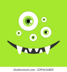 Square pattern. Cute monster face with many eyes and toothy smile. Vector flat illustration. Character design.