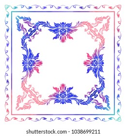 Square pattern with  decorative watercolor elements of traditional Thai ornament. Suitable for pillow, shawl, bag, napkin. Stock vector illustration. 
