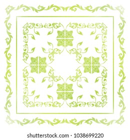 Square pattern with  decorative watercolor elements of traditional Thai ornament. Suitable for pillow, shawl, bag, napkin. Stock vector illustration. 
