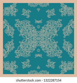 Square pattern design, bandana  print, textile design, fabric. Swirls pattern hand drawn. Vector.