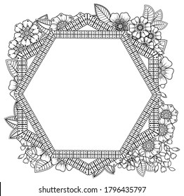 Square pattern in form of mandala with flower for henna, mehndi, tattoo, decoration. decorative ornament in ethnic oriental style. coloring book page.
