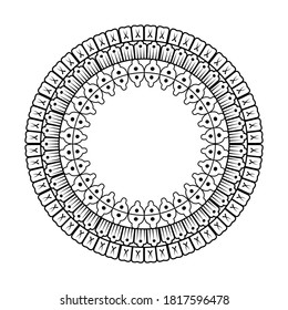 Square pattern frame with flowers for Henna, Mehndi, tattoo, decoration. Decorative ornament in ethnic oriental style. Outline doodle hand draw vector illustration.
