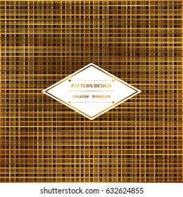 Square pattern with golden stripes on black background. Vector template for flyer, card, brochure, cover, textile, tile, etc.