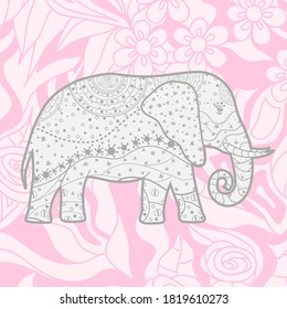 Square pattern. Hand drawn elephant. Design for spiritual relaxation for adults. Doodle for design