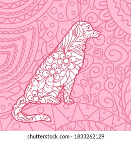 Square pattern. Hand drawn patterned dog. Design for spiritual relaxation for adults
