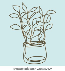 Square pattern with home plant leaves drawn in continuous line style, backgrounds for social media templates vector