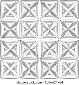 Square pattern of intertwined triangles. Abstract black and white line seamless pattern. Hand drawn pattern.