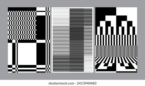 Square pattern line graphic design symmetry pattern mosaic geometric abstract pattern set black and white monochrome repeat flat minimal modern creative element background