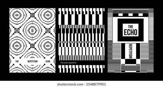 Padrão quadrado linha gráfico design simetria padrão mosaico geométrico abstrato padrão conjunto preto e branco monocromático repetir plano mínimo moderno círculo pixel padrão cartaz cobrir banner textura moderna
