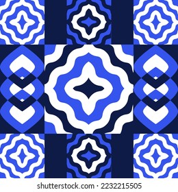 square pattern with oriental elements in blue tones