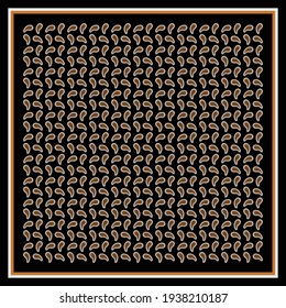 Patrón cuadrado con diseño adorno sobre fondo de color negro. Banana, chal, pañuelo, manteles para la impresión de tela textil