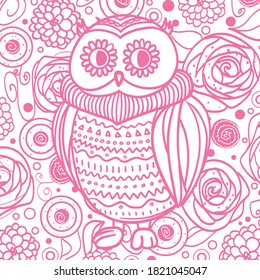 Square pattern with owl. Hand drawn mandala. Design for spiritual relaxation for adults