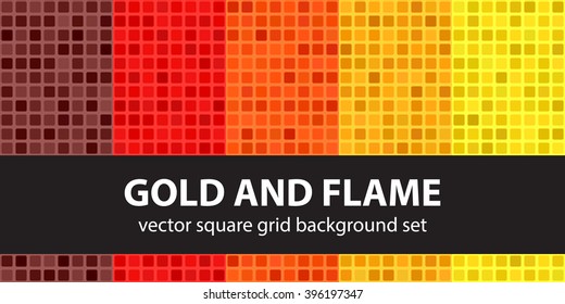 Square pattern set Gold and Flame. Vector seamless tile backgrounds