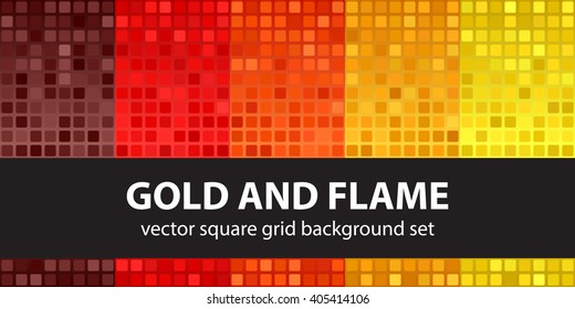 Square pattern set Gold and Flame. Vector seamless tile backgrounds