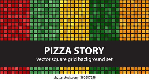 Square pattern set Pizza Story. Vector seamless geometric backgrounds