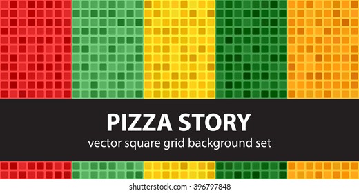Square pattern set Pizza Story. Vector seamless tile backgrounds