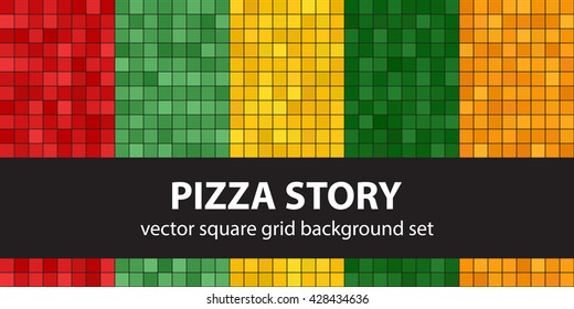 Square pattern set "Pizza Story". Vector seamless geometric backgrounds