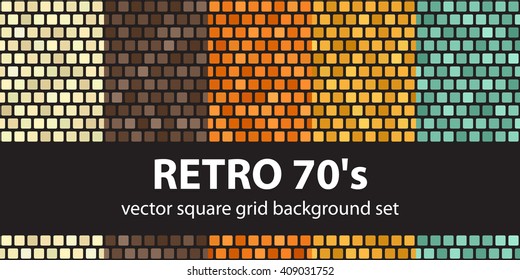 Square pattern set Retro 70s. Vector seamless tile backgrounds