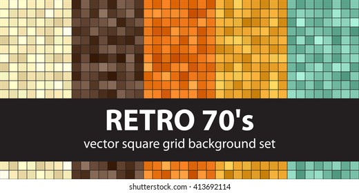 Square pattern set Retro 70's. Vector seamless tile backgrounds