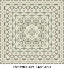 Square pattern for the silk scarf, scarf, printing factory, carpet. Arabic classic style. Vector illustration.