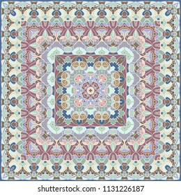 Square pattern for the silk scarf, scarf, printing factory, carpet. Arabic classic style. Vector illustration.