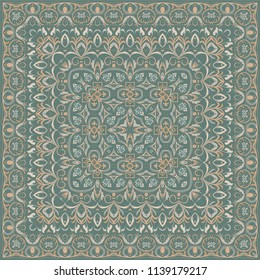 Square pattern for the silk scarf, scarf, printing factory, carpet. Arabic classic style. Vector illustration.