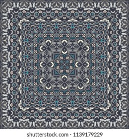 Square pattern for the silk scarf, scarf, printing factory, carpet. Arabic classic style. Vector illustration.