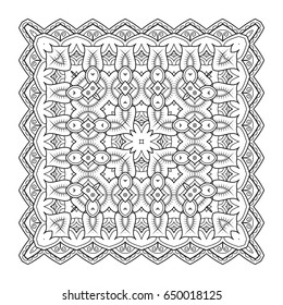 Square pattern. Symmetric zentangle. Black vector illustration. Abstract doodle background. Good for cards, invitations, presentations, party, bag, t-shirt, marketing materials. Indian east style.