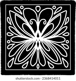 Square with a pattern, tiles. Graphics, linocut, texture. Vector black design element.