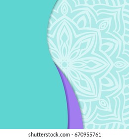 A square pattern in turquoise tones with a picture of a mandala in the style of a material design.