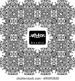 A square pattern. Vector. On a white background a black outline. Lots of details. Oriental pattern. Frame. The central composition.