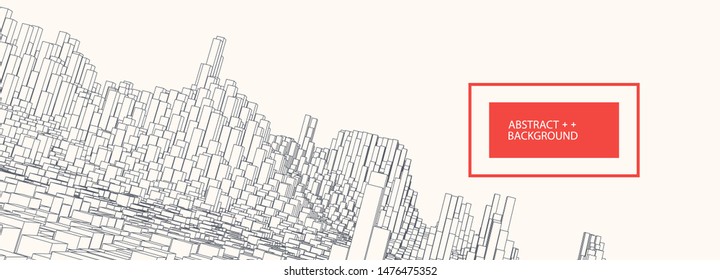 Square pattern. Wireframe landscape background. Futuristic vector illustration.