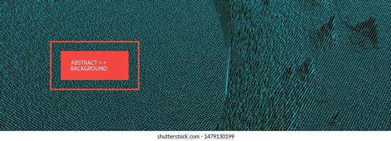 Square pattern. Wireframe landscape background. Futuristic vector illustration.