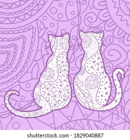 Square pattern. Zentangle. Hand drawn abstract cats. Design for spiritual relaxation for adults