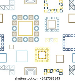 Square patterns. Geometric squares. Bright seamless pattern. Design of fabric, wallpaper, wrapping paper. Vector