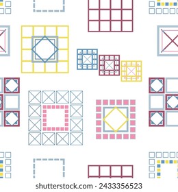 Square patterns. Geometric squares. Bright seamless pattern. Design of fabric, wallpaper, wrapping paper. Vector