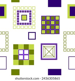Square patterns. Geometric squares. Bright seamless pattern. Design of fabric, wallpaper, wrapping paper. Vector