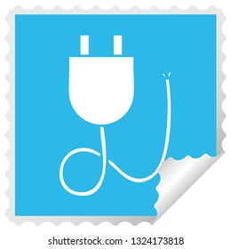 square peeling sticker cartoon of a electrical plug